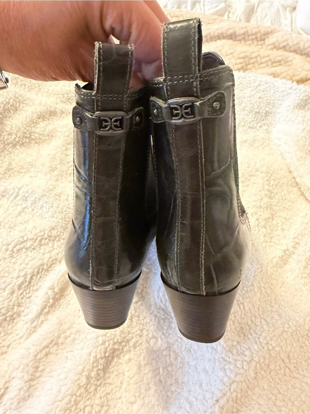 Sam Edelman Deep Olive Ashtyn 2 Croc-Embossed Leather Ankle Booties